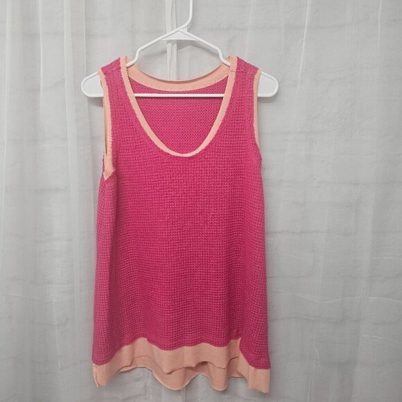Pink Peach Waffle Weave Thermal Tank Boho Beach Summer L - Picture 6 of 9